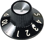 KNOB, FENDER BLACK, SKIRTED, PKG OF 6, FOR BLACKFACE AMPS